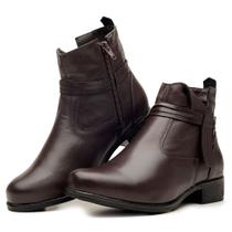 Bota feminina café cano curto botinha de couro