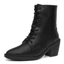 Bota Feminina Cano Alto Cadarços Bico Fino Salto Baixo