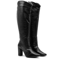 Bota Feminina Cano Alto Casual com Zíper Confortável Salto Quadrado Alto Preto Bota Feminina Cano Alto Casual com Zíper Confortável Salto Quadrado Alto Preto