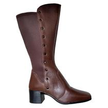 Bota Feminina Cano Alto Couro Legitimo Marrom Ziper Bota Feminina Cano Alto Couro Legitimo Marrom Ziper
