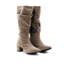 Bota Feminina Cano Alto Enrugado Sanfonado Lirom Salto Grosso Bico Fino Zíper Lateral