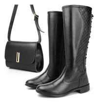 Bota Feminina Cano Alto Montaria Salto Baixo Inverno+bolsa