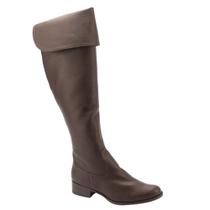 Bota Feminina Cano Alto - Napa Cor Café Detalhe Fivela Dourada Salto Baixo Bloco 3,5 cm