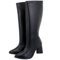 Bota Feminina Cano Alto Salto Grosso Bico Fino Preto Bota Feminina Cano Alto Salto Grosso Bico Fino Preto