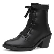 Bota Feminina Cano Baixo Bico Fino Cadarços Dia a Dia Casual