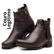 Bota Feminina Cano Baixo Couro Legítimo Zíper Calçado Inverno Lançamento.