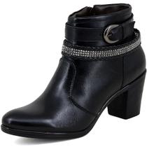 Bota Feminina Cano Baixo Trança Strass Serena Escrete - 2367 - Preto Liso