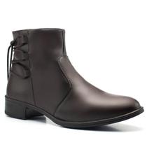 Bota Feminina Cano Curto Amarração Zíper Bico Redondo Casual Bota Feminina Cano Curto Amarração Zíper Bico Redondo Casual