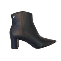 Bota Feminina Cano Curto Bico Fino Couro Salto Grosso Confort Bota Feminina Cano Curto Bico Fino Couro Salto Grosso Confort