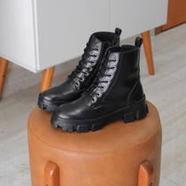 Bota Feminina Cano Curto Botinha Coturno Preto Militar Zíper Salto Baixo Conforto