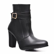 Bota Feminina Cano Curto Botinha Salto 4101