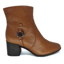 Bota Feminina Cano Curto Bottero Couro Salto Grosso Caramelo Cor:CarameloTamanho:36Gênero:Mulher