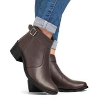 Bota Feminina Cano Curto Casual Zíper Fivela Moderna Estilo
