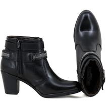 Bota Feminina Cano Curto Com Strass Em Couro Legitimo Bota Feminina Cano Curto Com Strass Em Couro Legitimo