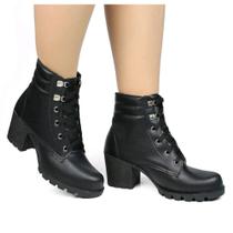 Bota Feminina Cano Curto Coturno Salto Medio Grosso Conforto 005 FERRADURA