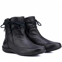 Bota Feminina Cano Curto Couro Amarração Bico Redondo Casual