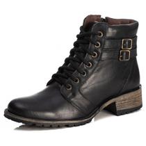 Bota Feminina Cano Curto Couro Coturno Black