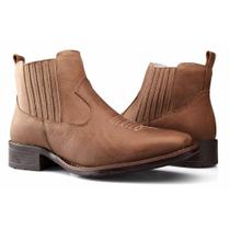 Bota Feminina Cano Curto Couro Country Elástico Capeli Boots Marrom 35