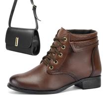 Bota Feminina Cano Curto Couro Legitimo + Bolsa Tiracolo Transversal