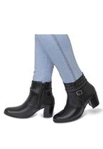 Bota Feminina Cano Curto Couro Legítimo Preto Salto Bloco