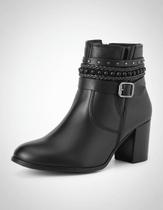 Bota Feminina Cano Curto Couro Legítimo Preto Salto Bloco