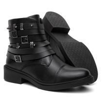 Bota Feminina Cano Curto Couro Salto Baixo Casual Fivela Bota Feminina Cano Curto Couro Salto Baixo Casual Fivela