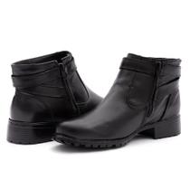 Bota Feminina Cano Curto Couro Salto Baixo Confortável Bota Feminina Cano Curto Couro Salto Baixo Confortável