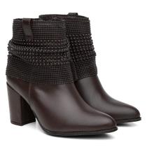 Bota Feminina Cano Curto Couro Salto Médio Malha Metal Bota Feminina Cano Curto Couro Salto Médio Malha Metal