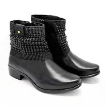 Bota Feminina Cano Curto Couro Solado Antiderrapante Ziper Malha Preta Bota Feminina Cano Curto Couro Solado Antiderrapante Ziper Malha Preta