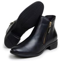 Bota Feminina Cano Curto Couro Zíper Lateral Reforçado Bota Coturno Casual Dia a Dia Bota Feminina Cano Curto Couro Zíper Lateral Reforçado Bota Coturno Casual Dia a Dia