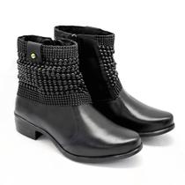 Bota Feminina Cano Curto De Couro Legitimo Manta Com Brilhos