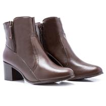 Bota Feminina Cano Curto Em Couro Natural Unisola - CafÉ