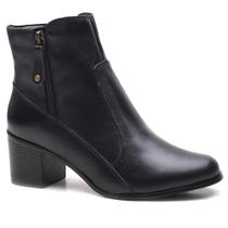 Bota Feminina Cano Curto Em Couro Natural Unisola - Preto Salto Bloco