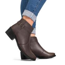 Bota Feminina Cano Curto Fivela Salto Grosso Conforto Estilo