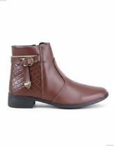 Bota Feminina Cano Curto Matelassê Salto Baixo Conforto Cafe