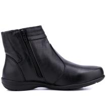 Bota Feminina Cano Curto Rasteira Confortável Em Couro Preto