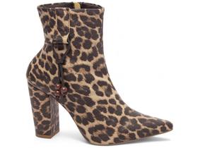 Bota Feminina Cano Curto Salto Alto Grosso Bico Fino Animal Print 9 cm