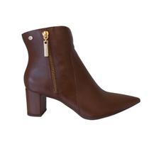 Bota Feminina Cano Curto Salto Bloco Couro 365 Soft Marrom