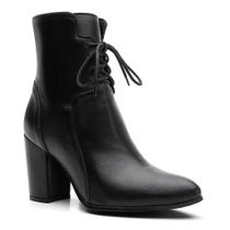 Bota Feminina Cano Curto Salto Bloco Couro Grosso Médio Preto 37