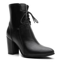 Bota Feminina Cano Curto Salto Bloco Couro Grosso Médio
