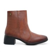 Bota Feminina Cano Curto Salto Bloco Fecho Ziper Western