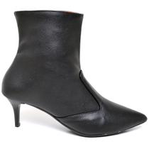 Bota Feminina Cano Curto Salto Fino Baixo Napa Preto