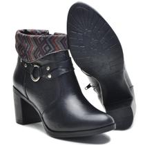 Bota Feminina Cano Curto Salto Grosso 2050/05 Preto/Étnico