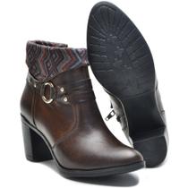 Bota Feminina Cano Curto Salto Grosso 2050/06 Brown/Étnico - BMBRASIL IND. E COM. DE CALÇADOS