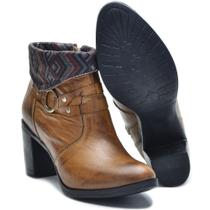 Bota Feminina Cano Curto Salto Grosso 2050/07 Caramelo/Étnico