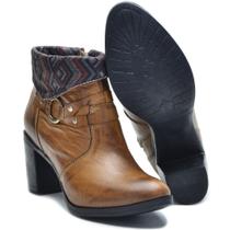 Bota Feminina Cano Curto Salto Grosso 2050/07 Caramelo/Étnico Bota Feminina Cano Curto Salto Grosso 2050/07 Caramelo/Étnico