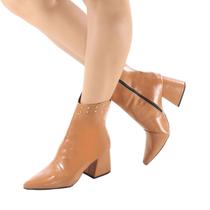Bota Feminina Cano Curto Salto Médio Grosso Bico Fino Confortável Moderna 1532