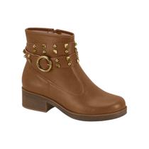 Bota Feminina Cano Curto Salto Tachas Moleca 5354.201 - Caramelo - 36 Bota Feminina Cano Curto Salto Tachas Moleca 5354.201 - Caramelo - 36