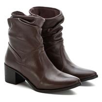 Bota Feminina Cano Curto Slouchy Em Couro