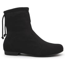 Bota feminina cano curto suede salto baixo